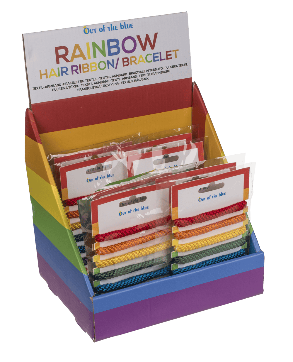 Textile hair ribbon/bracelet, Rainbow colours,