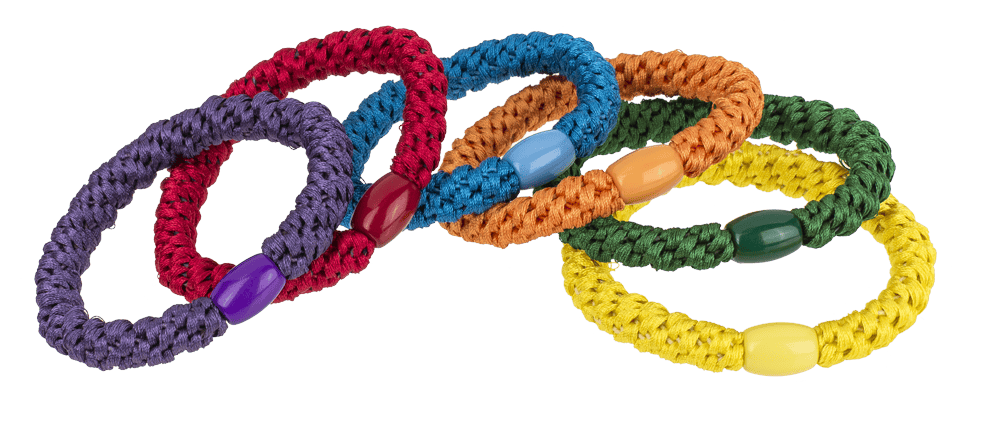 Textile hair ribbon/bracelet, Rainbow colours,