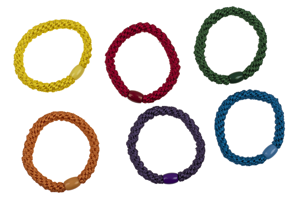 Textile hair ribbon/bracelet, Rainbow colours,