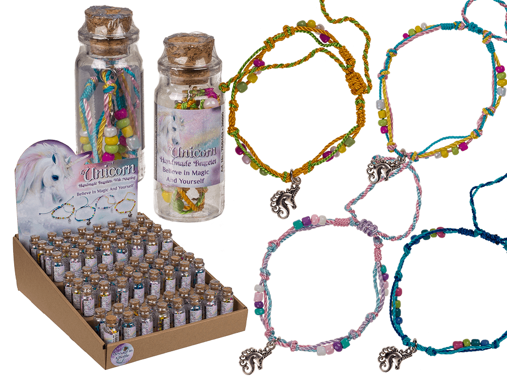 Textile bracelet with glass beads & metal pendant,