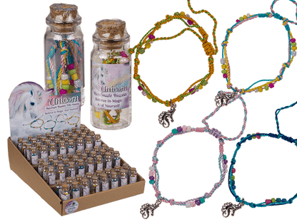 Textile bracelet with glass beads & metal pendant,