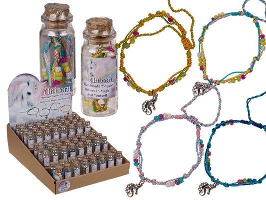 Textile bracelet with glass beads & metal pendant,