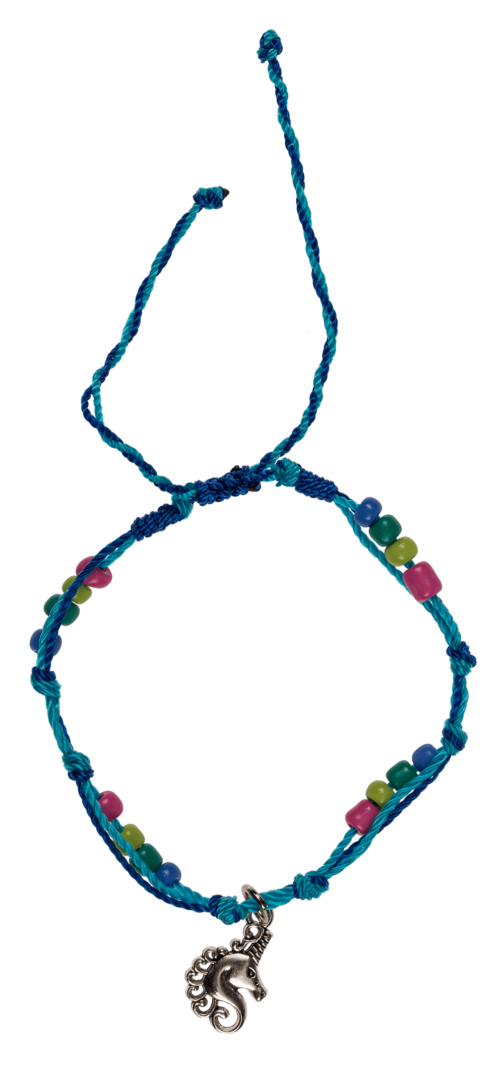 Textile bracelet with glass beads & metal pendant,