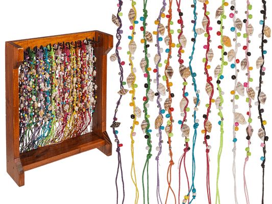 Textile bracelet with mussels & glass pearls,