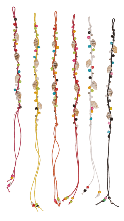 Textile bracelet with mussels & glass pearls,