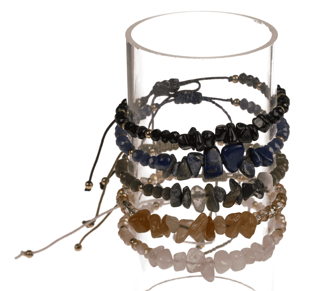 Glass bracelet with gemstones,