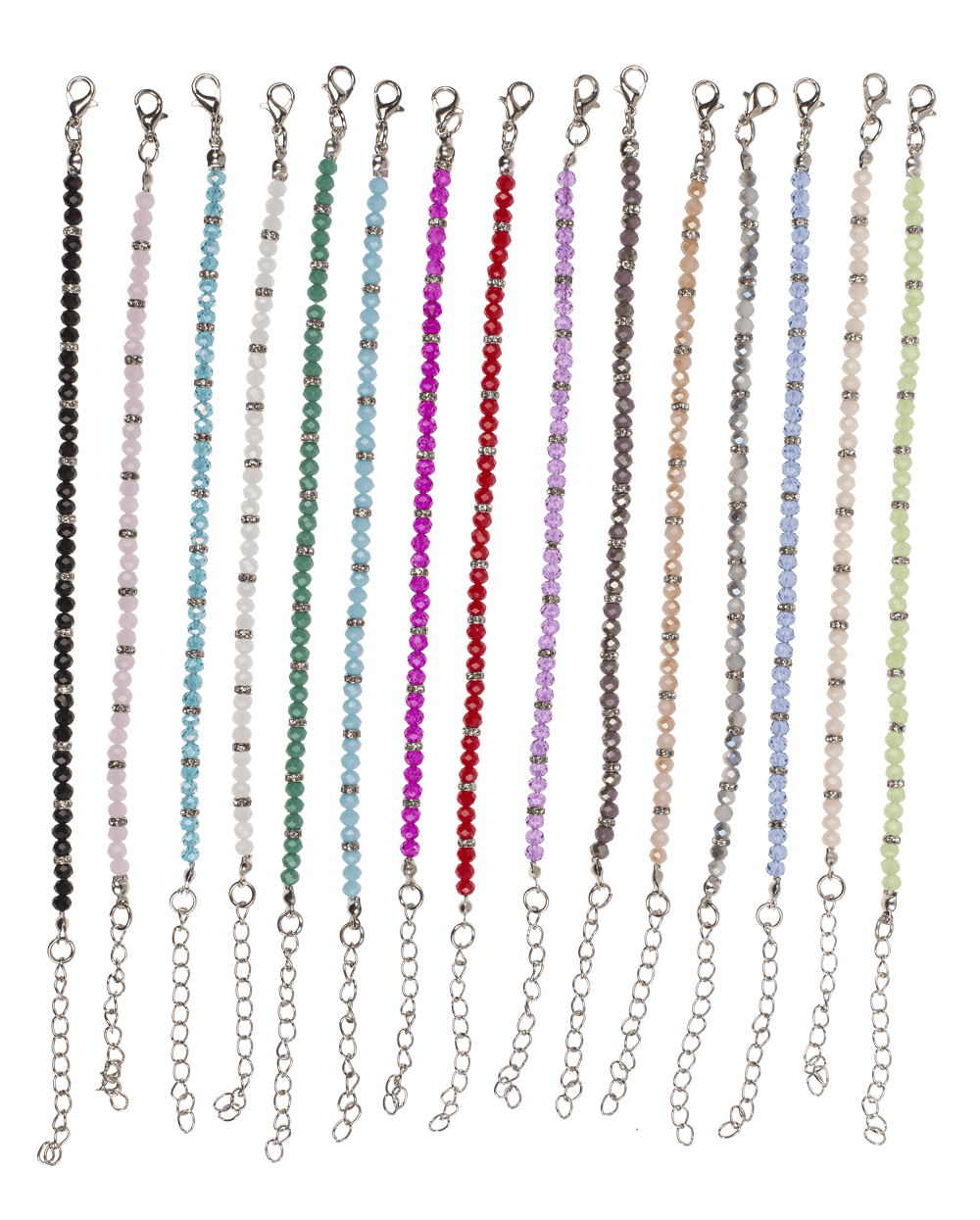 Metal bracelet with glass beads, Shiny,