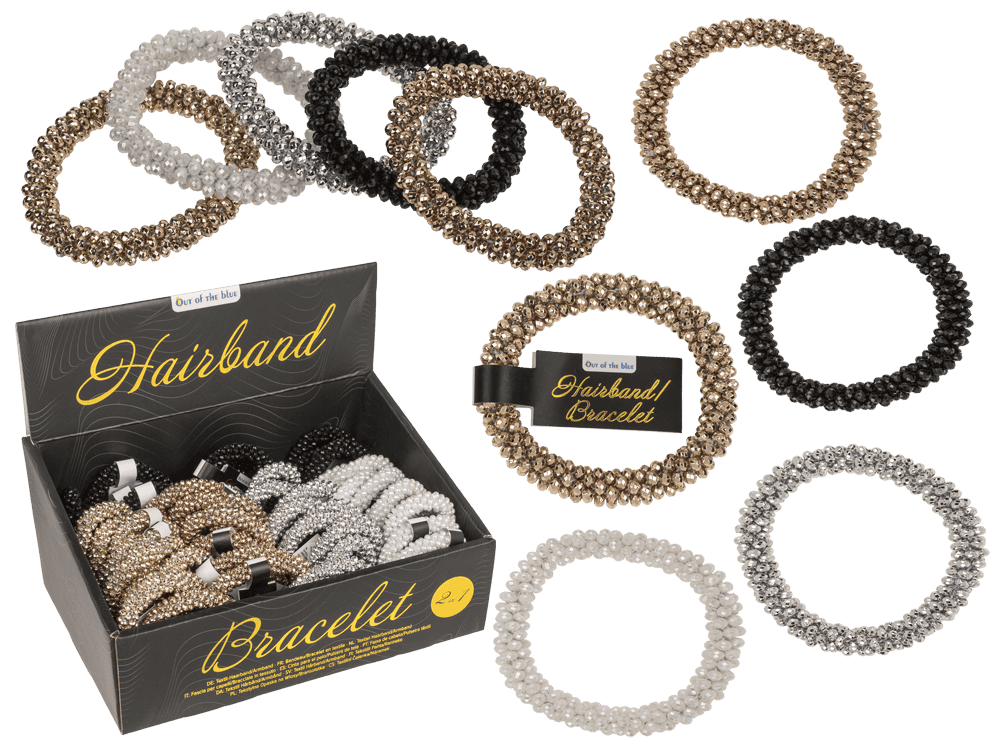 Textile hairband/bracelet with plastic beads,