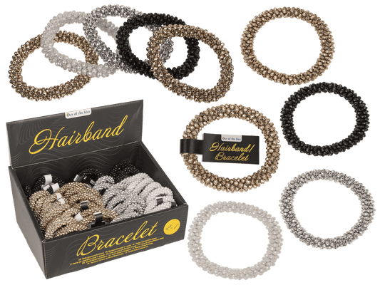 Textile hairband/bracelet with plastic beads,