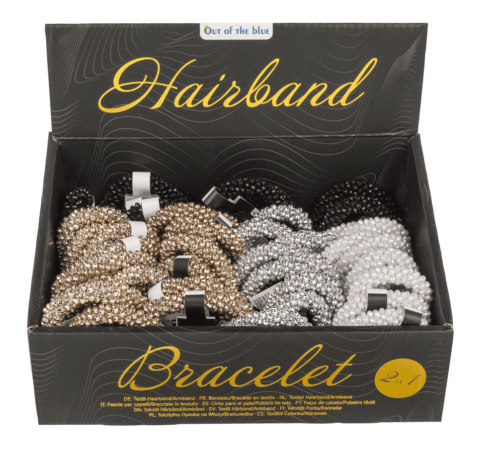 Textile hairband/bracelet with plastic beads,