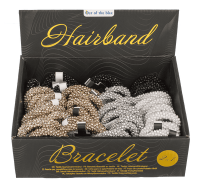 Textile hairband/bracelet with plastic beads,