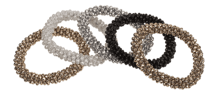 Textile hairband/bracelet with plastic beads,