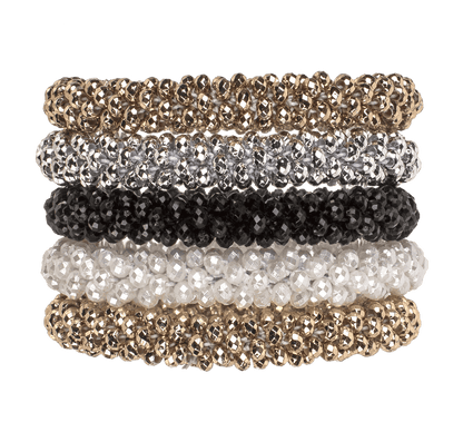 Textile hairband/bracelet with plastic beads,