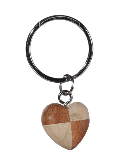 Metal keychain, Natural wood Mini Hearts,
