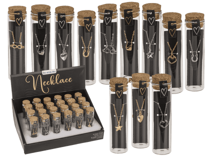 Necklace in glass bottle with corc lid,