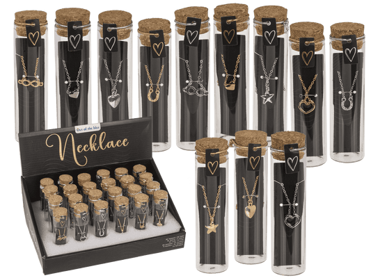 Necklace in glass bottle with corc lid,