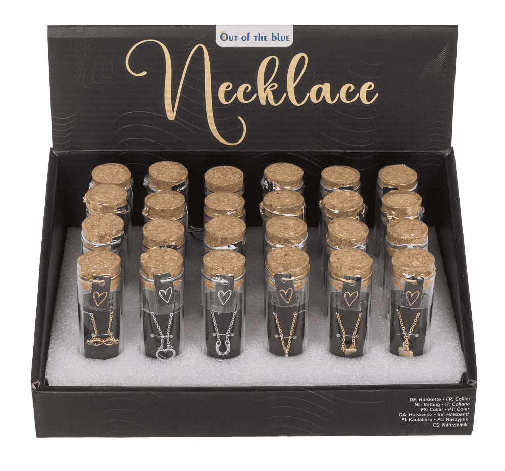 Necklace in glass bottle with corc lid,