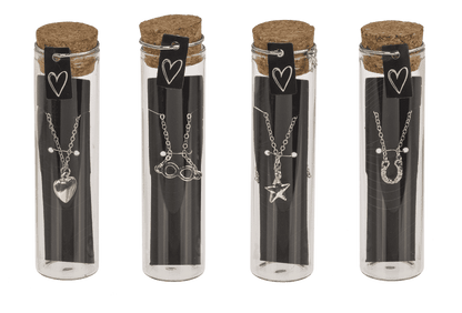 Necklace in glass bottle with corc lid,