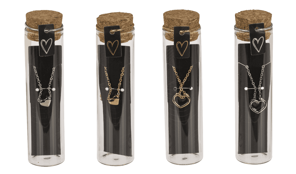 Necklace in glass bottle with corc lid,