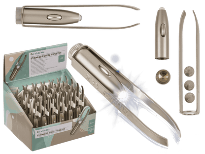 Stainless steel tweezer with LED (incl. batteries)