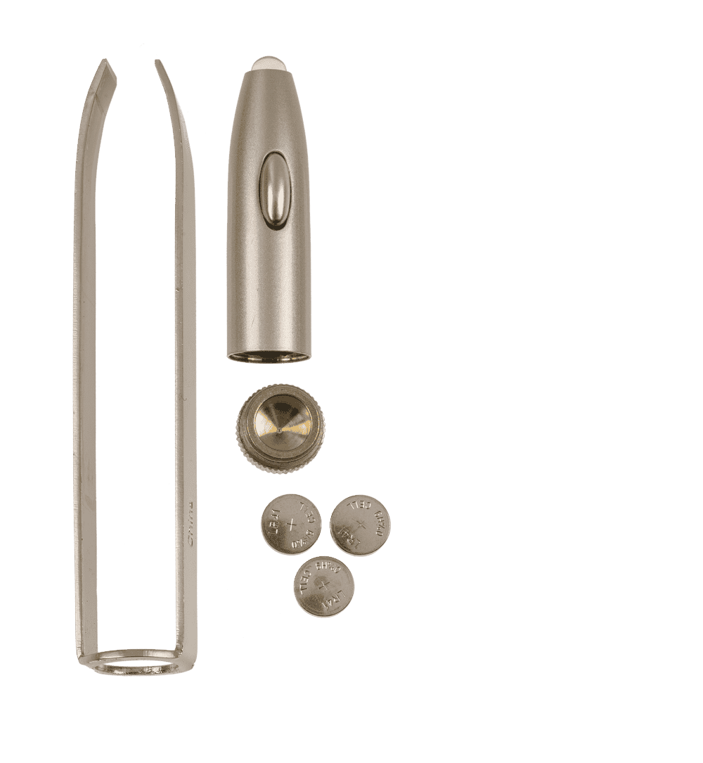 Stainless steel tweezer with LED (incl. batteries)
