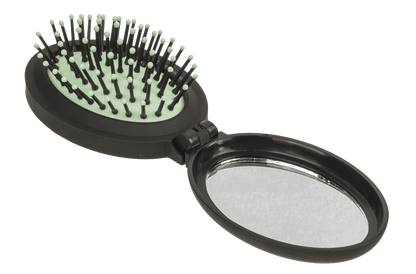 Folding pocket mirror with hair brush,