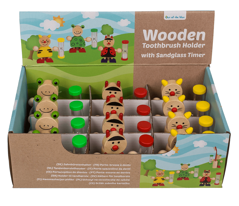 Wooden Toothbrush Holder, Animals with Hourglass,