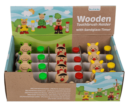 Wooden Toothbrush Holder, Animals with Hourglass,