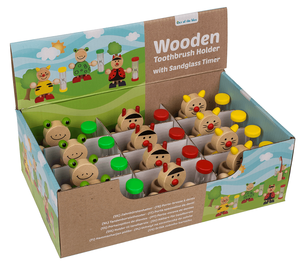 Wooden Toothbrush Holder, Animals with Hourglass,