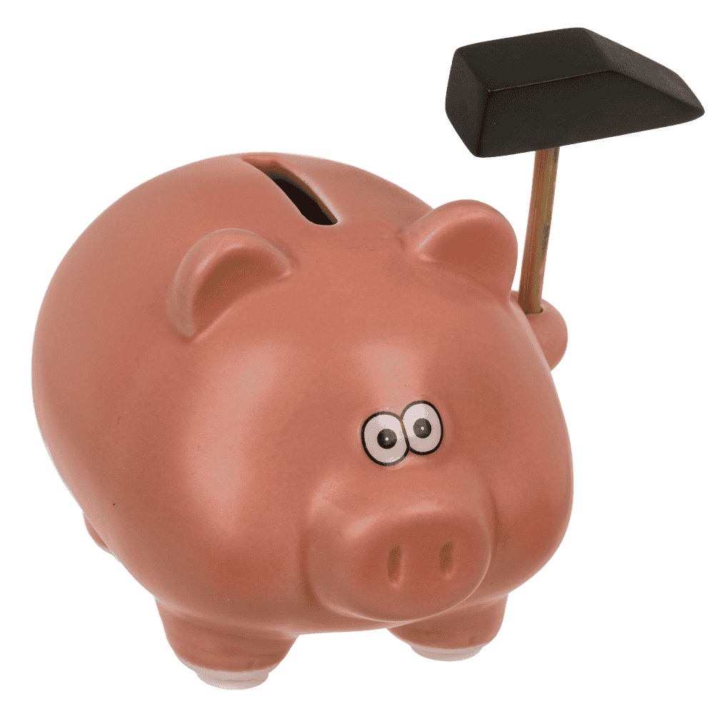 Money box, comic pig with hammer, 11 x 9 cm,