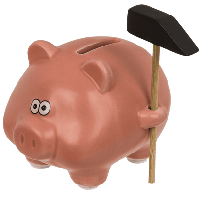 Money box, comic pig with hammer, 11 x 9 cm,
