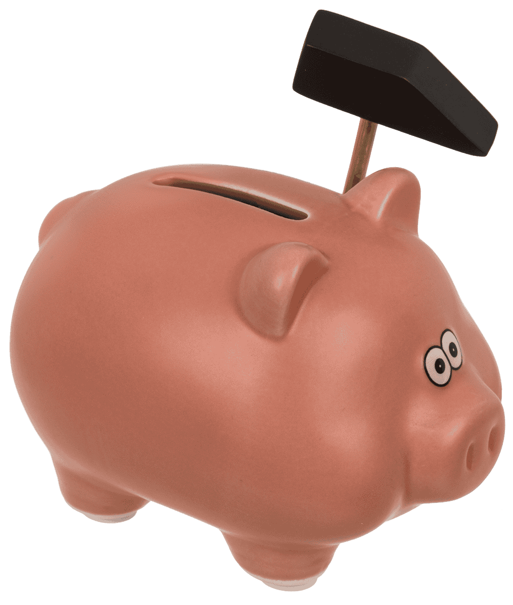 Money box, comic pig with hammer, 11 x 9 cm,