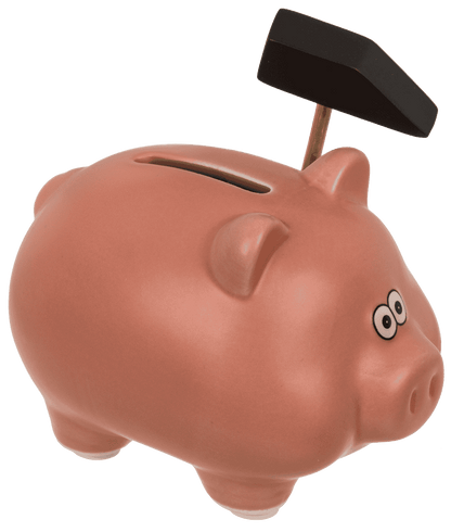 Money box, comic pig with hammer, 11 x 9 cm,