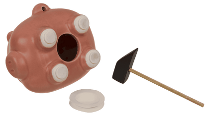 Money box, comic pig with hammer, 11 x 9 cm,