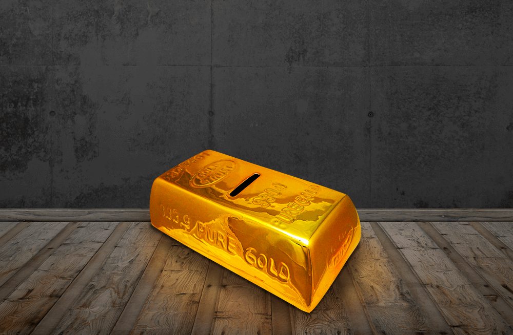 Savings Box with lock, Gold Bar,