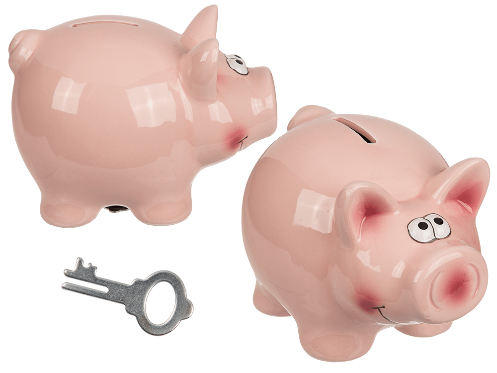 Savings box with lock, Pig,