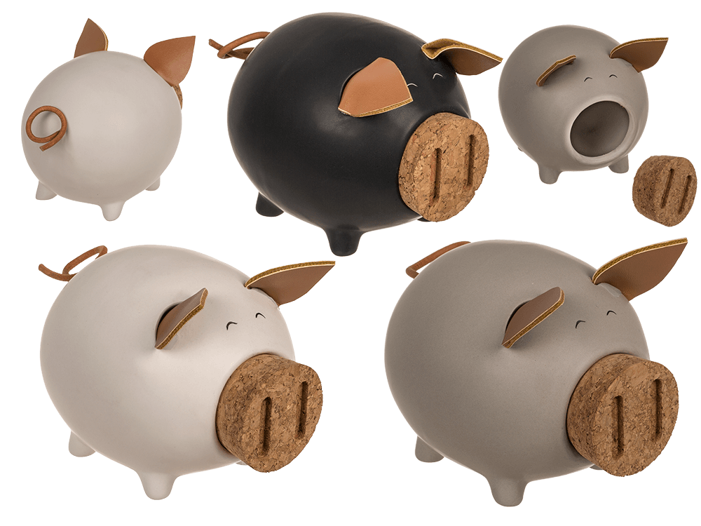 Sving bank, pig with corc closing nose,