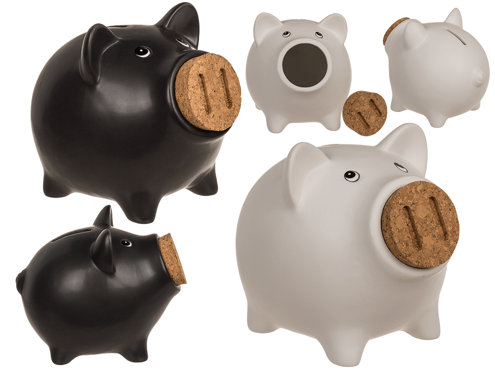 Saving bank, pig with corc closing nose,