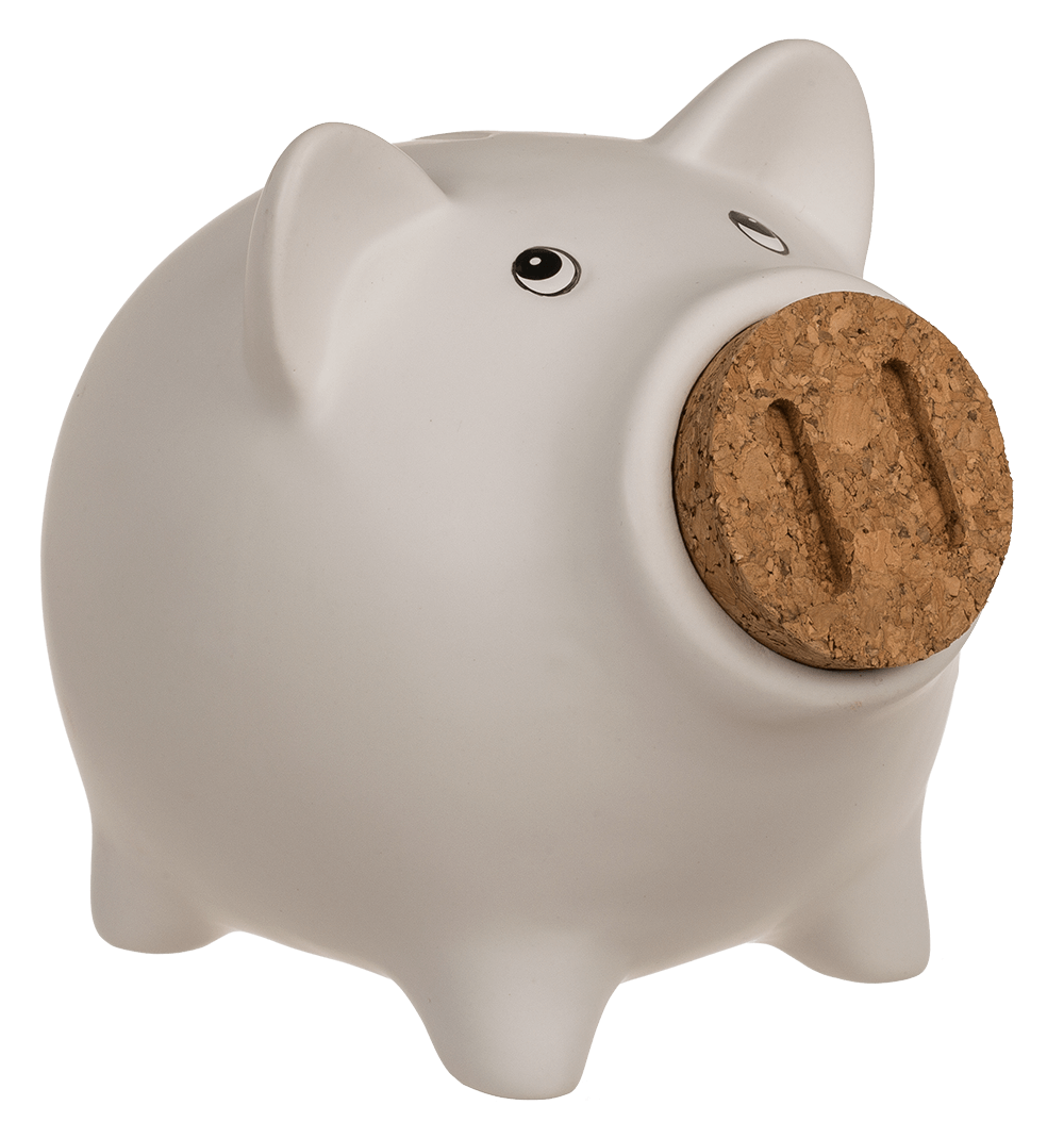 Saving bank, pig with corc closing nose,