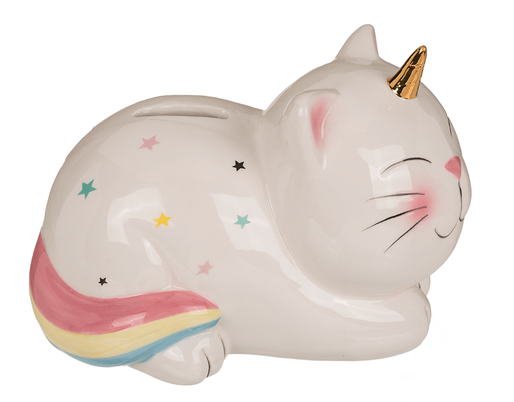 Savings bank with lock, Unicorn Cat,