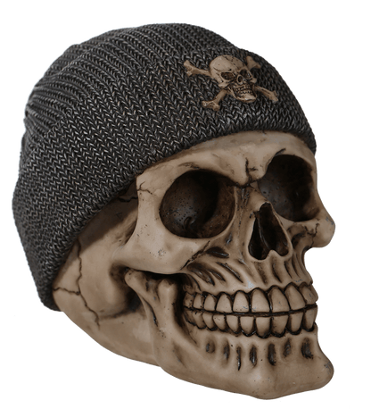 Polyresin savings bank, Skull with fishers hat,