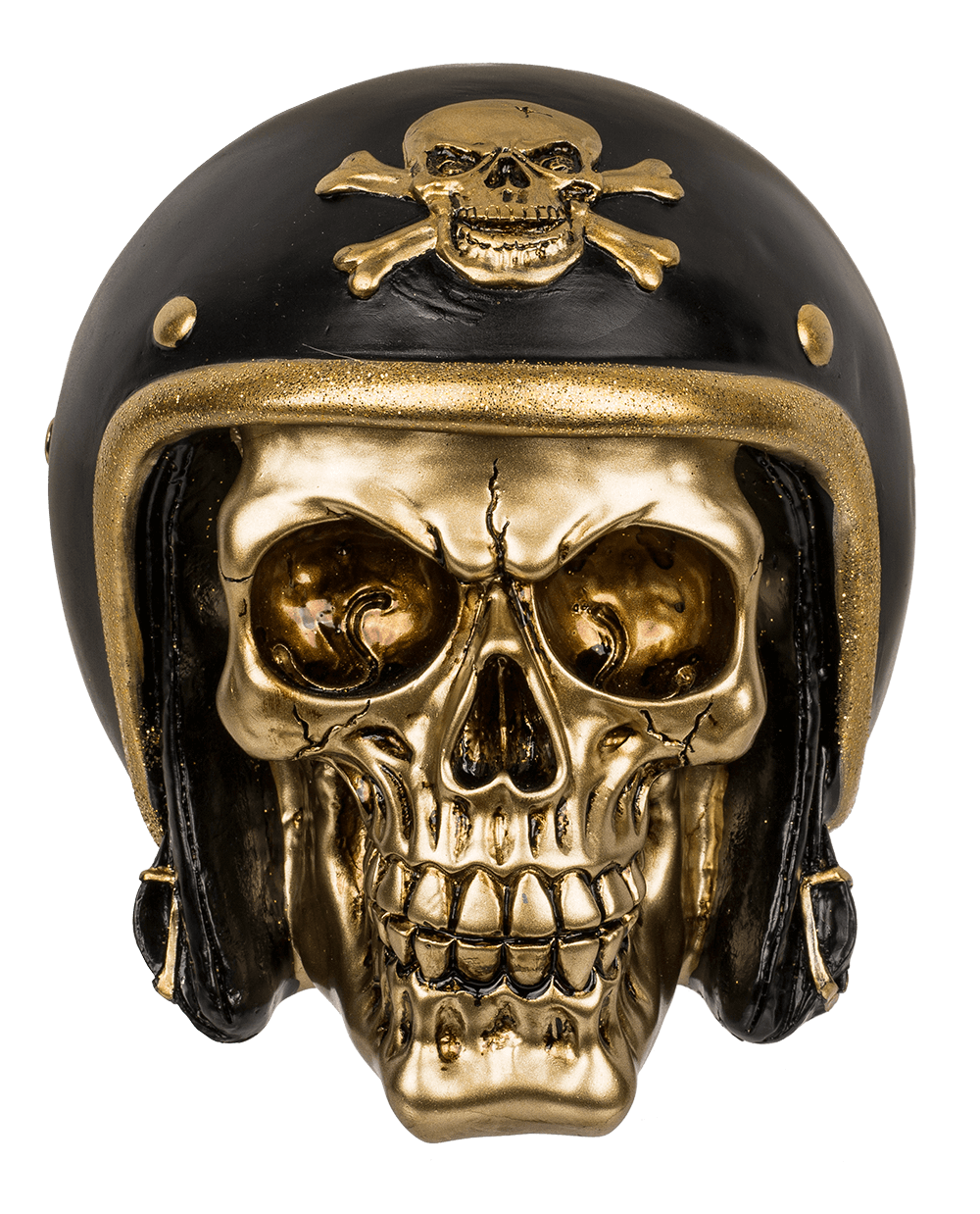 Savings bank with lock, Skull with bike helmet,