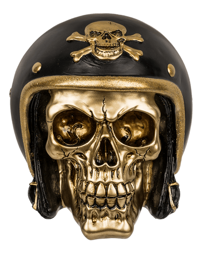 Savings bank with lock, Skull with bike helmet,