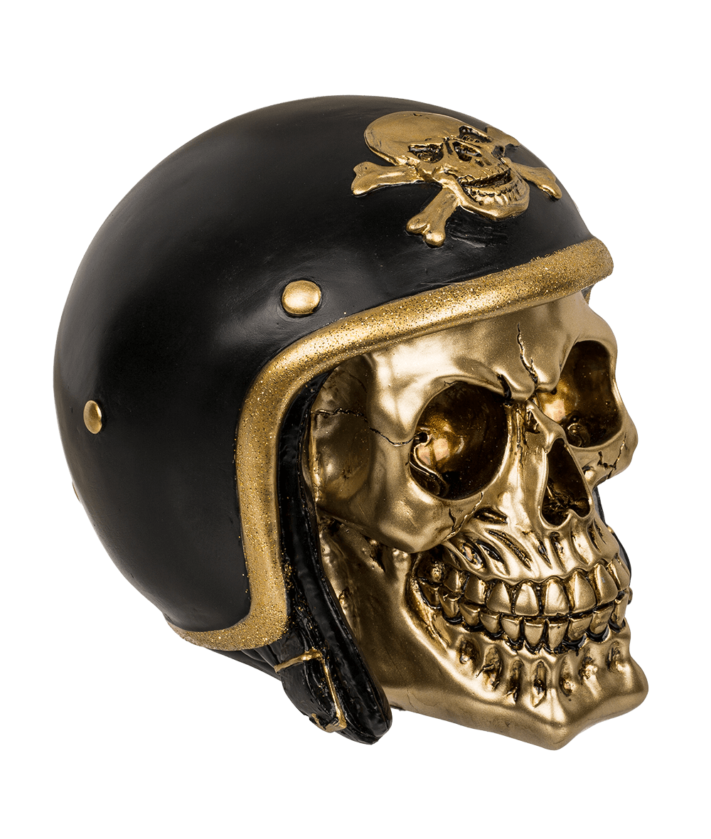 Savings bank with lock, Skull with bike helmet,