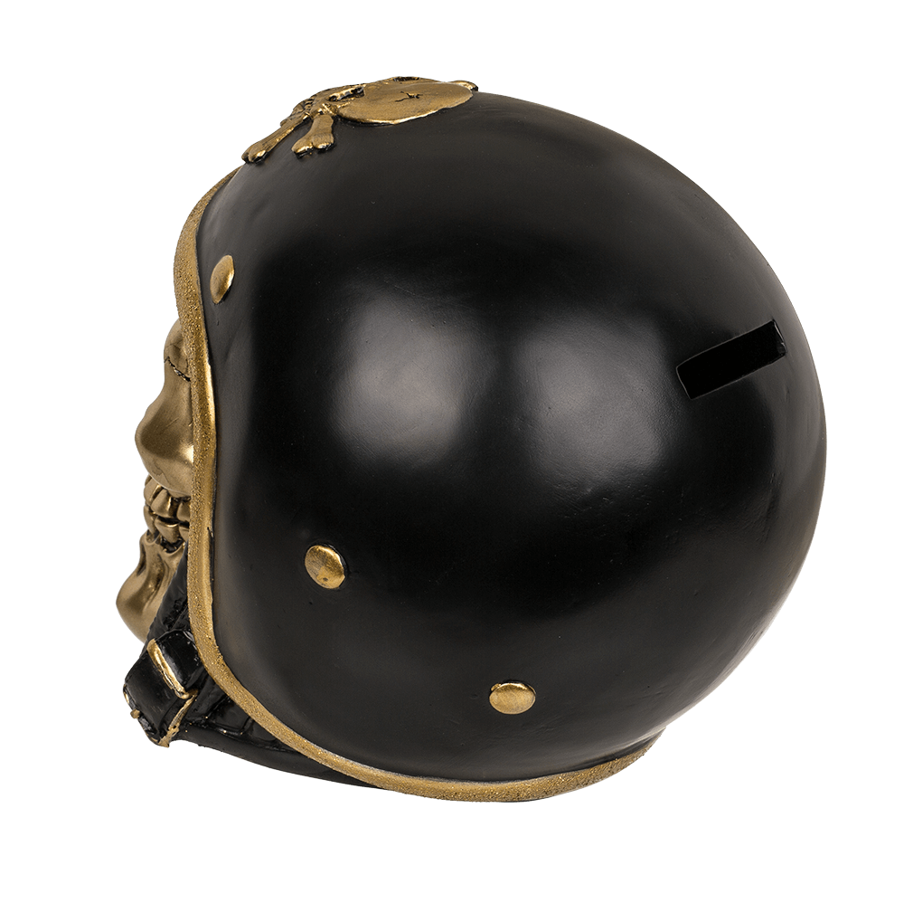 Savings bank with lock, Skull with bike helmet,