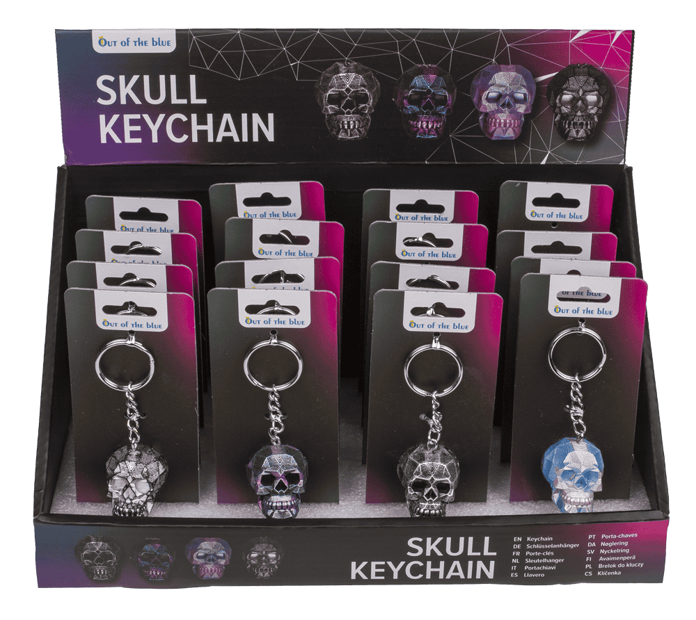 Metal Keychain, Metallic Skull, ca. 4 cm,