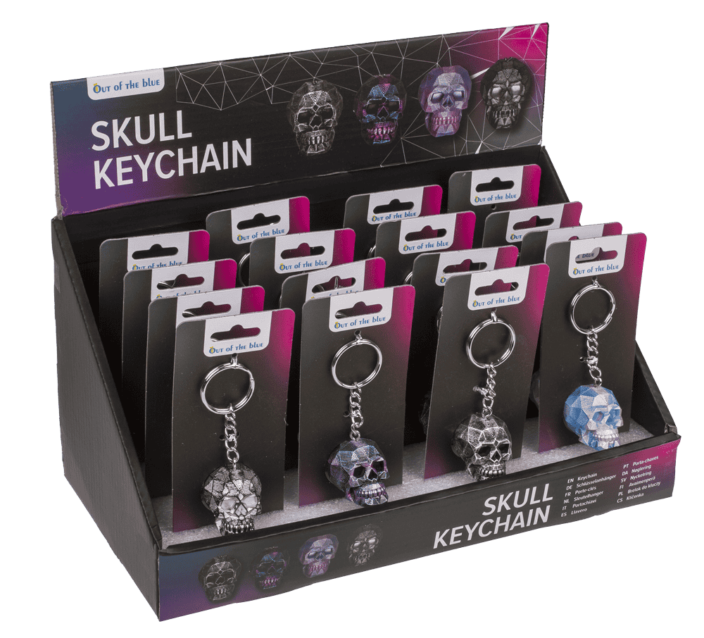 Metal Keychain, Metallic Skull, ca. 4 cm,