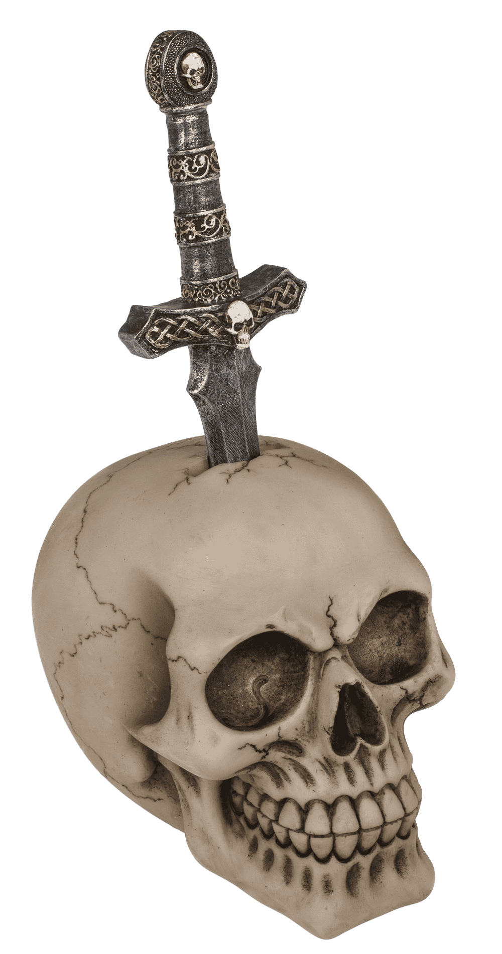 Saving bank with lock, Skull with blade,