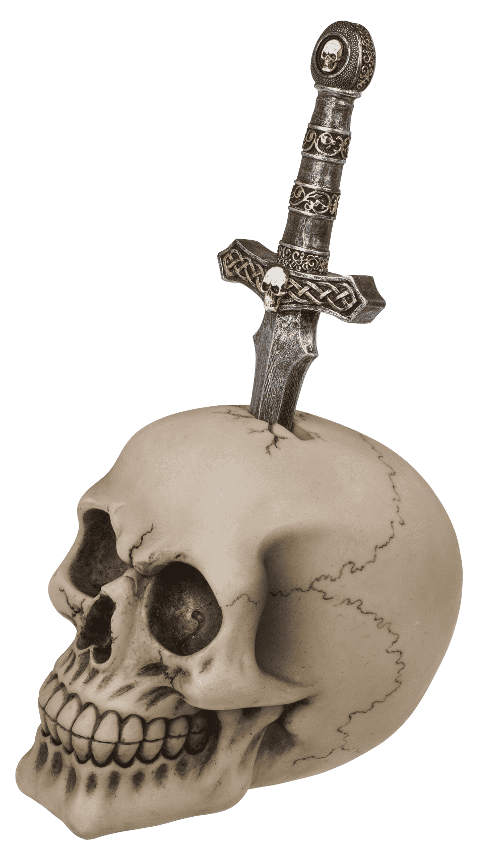 Saving bank with lock, Skull with blade,