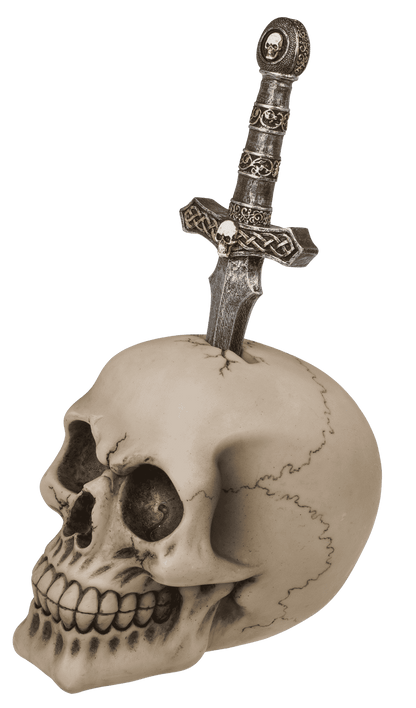 Saving bank with lock, Skull with blade,